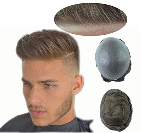 HAIR NATURE Toupee for Mens Hairpiece, Real Man Wigs Human Hair Replacement System for Men ...