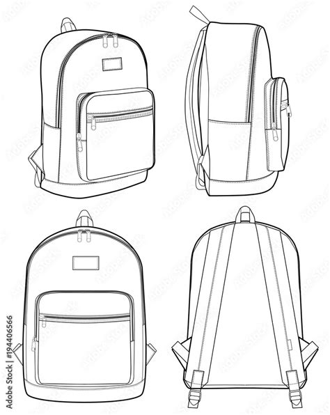 Basic Backpack fashion flat technical drawing template Stock Vector ...