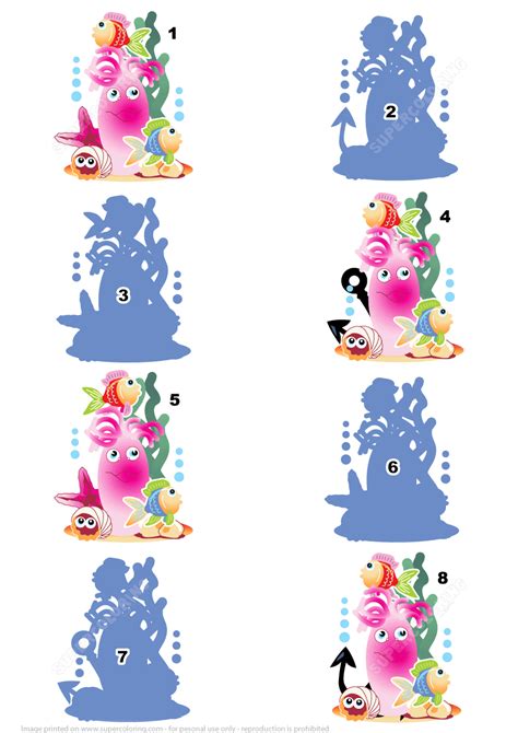 Match the Pictures of Coral Reef Fishes to Their Shadows | Free Printable Puzzle Games