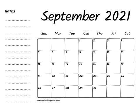 September 2021 Printable Calendar – Calendar Options