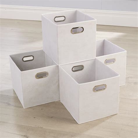 Large Off White Foldable Canvas Storage Folding Box Fabric Cube 4 Piece Set | eBay