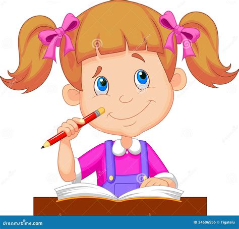 Little Girl Cartoon Studying Royalty Free Stock Image - Image: 34606556