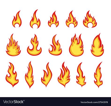 Cartoon fire flames color set Royalty Free Vector Image