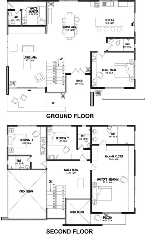 Two Storey Residential House Floor Plan With Elevation Two Storey House ...