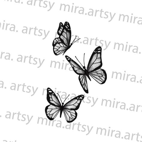 Three Butterflies Flying Drawing Scan DIGITAL DOWNLOAD for - Etsy | Unique butterfly tattoos ...