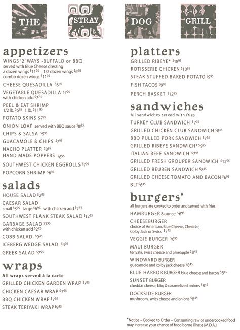 The Stray Dog Bar & Grill, New Buffalo, MI Menu, Hours, Details