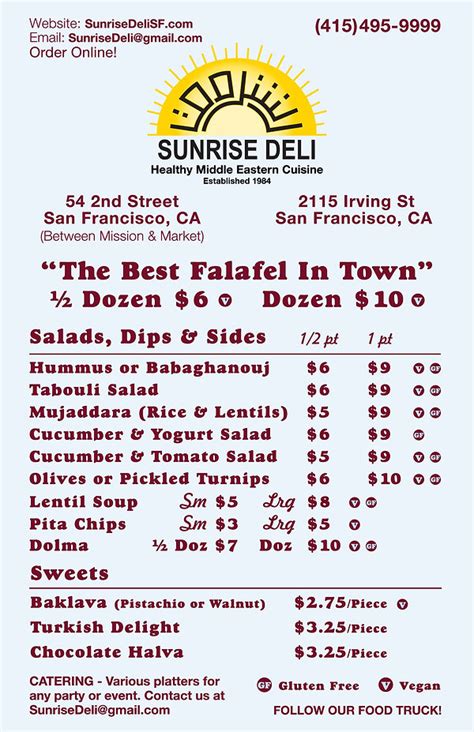 Menu | Sunrise Deli