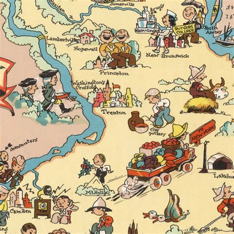 1935 Cartoon Map of New Jersey Pictorial Map Fine - Etsy