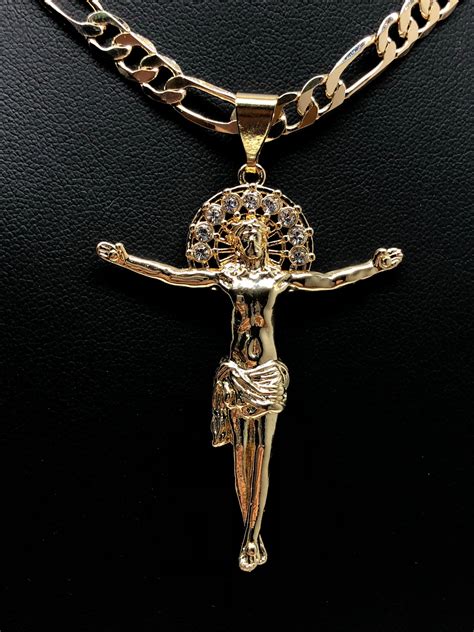 Gold Plated Jesus Christ Cross Pendant Necklace Chain Jesus Cristo Med – Fran & Co. Jewelry