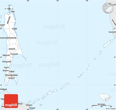 Silver Style Simple Map of Sakhalin Oblast