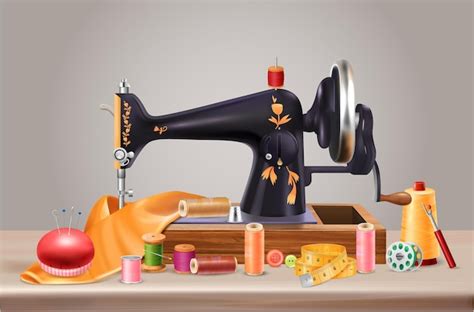 Free Vector | Sewing machine background with needles cushion and ...