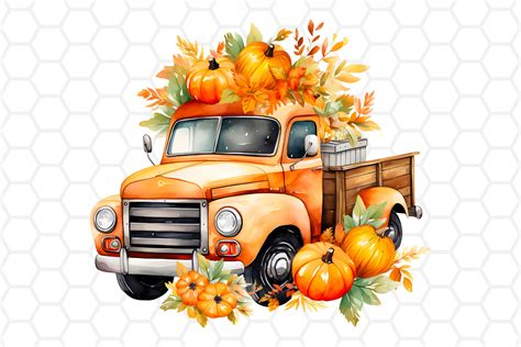 Watercolor Fall Pumpkin Truck Clipart Graphic by DreanArtDesign ...