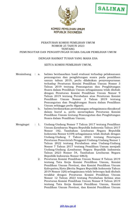 PKPU NOMOR 25 TAHUN 2023 TENTANG PEMUNGUTAN DAN PENGHITUNGAN SURAT ...