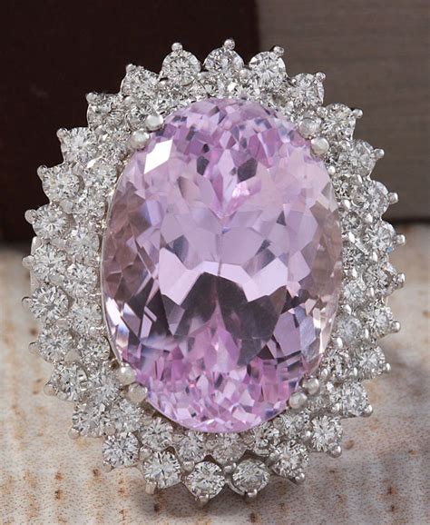 ESTATE 32.47CTW NATURAL PINK KUNZITE AND DIAMOND RING IN 14K WHITE GOLD | Kunzite jewelry ...