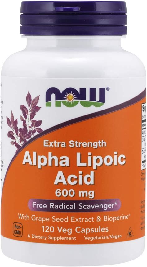 Now Supplements, Alpha Lipoic Acid 600 mg with Grape Seed Extract ...