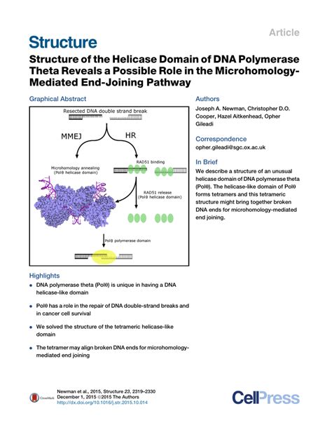 (PDF) Structure of the Helicase Domain of DNA Polymerase Theta Reveals ...