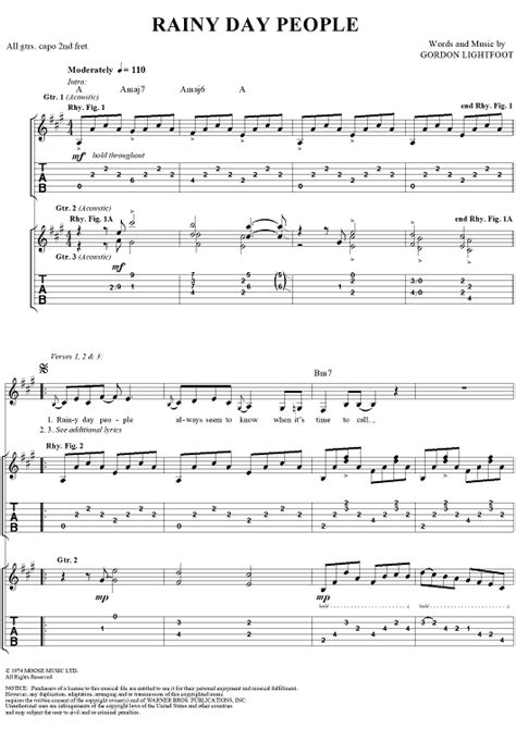 Rainy Day People" Sheet Music by Gordon Lightfoot for Guitar Tab/Vocal ...