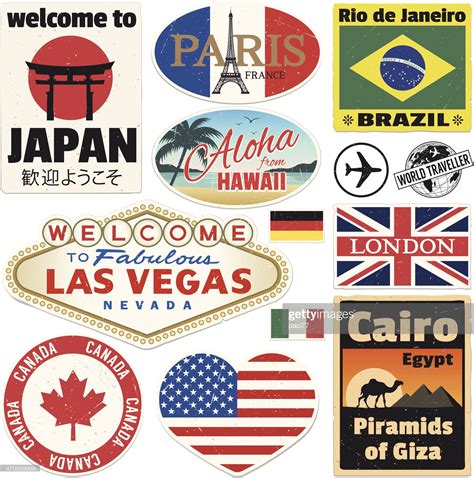 Vector vintage travel stickers. High res jpeg included | Travel ...