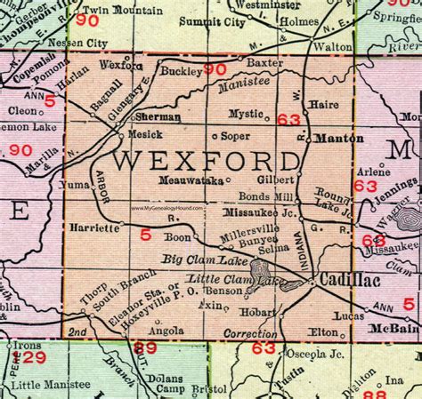 Wexford County, Michigan, 1911, Map, Rand McNally, Cadillac, Manton, Mesick