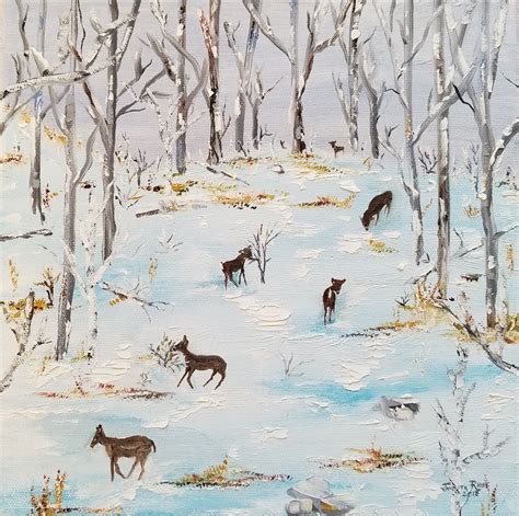 Whitetail Deer In Snow Paintings