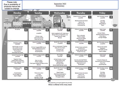September Breakfast/Lunch Menu | Jefferson School