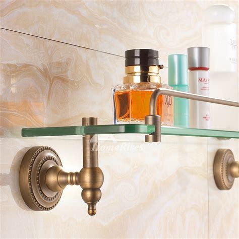 Antique Brass Glass Wall Mount Bathroom Shelves Gold