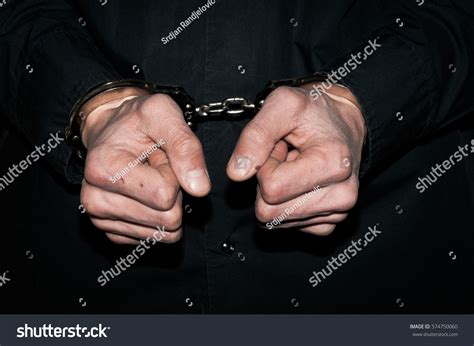 Handcuffed Hands Arrested Criminal Man Handcuffs Stock Photo 574750060 ...