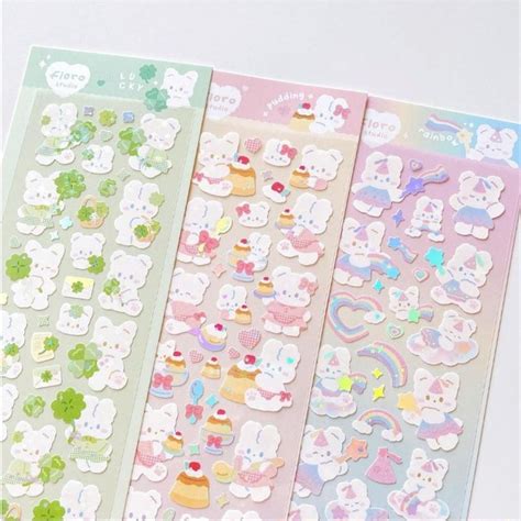 Cheap 1pc Korean Cute Sticker Kawaii Bling Bunny Rainbow Four-leaf ...