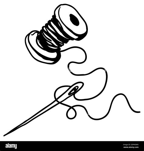 Needle thread cartoon line drawing, vector, horizontal, black and white, isolated Stock Vector ...