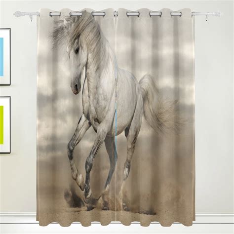 POPCreation White Beauty Horse Window Curtain Blackout Curtains Darkening Thermal Blind Curtain ...