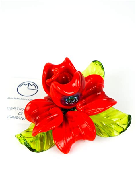 Red Rose Flower In Murano Glass - Made Murano Glass