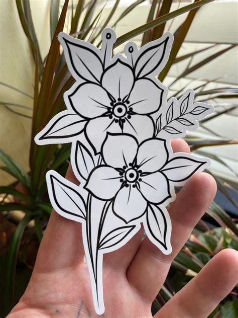 Flowers on Stem Outline Sticker Tattoo Style - Etsy