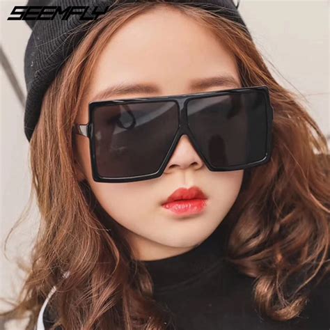 SEEMFLY Children Fashion Square Oversize Sunglasses Kids Cute Ocean Lens Clear Sun Glasses For ...