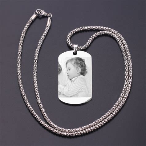 Personalized Photo Engraved Pendant Necklace In Stainless Steel