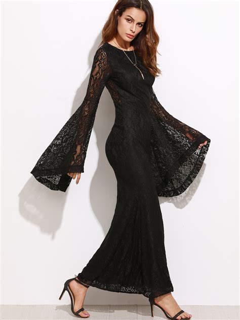 Oversized Bell Sleeve Floral Lace Dress -SheIn(Sheinside)