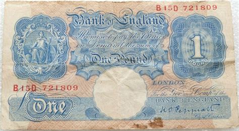 1940 - 1948 Bank of England K O Peppiatt Blue £1 One Pound Banknote ...