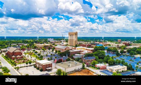 Drone Aerial of Downtown Spartanburg South Carolina SC Skyline Stock ...