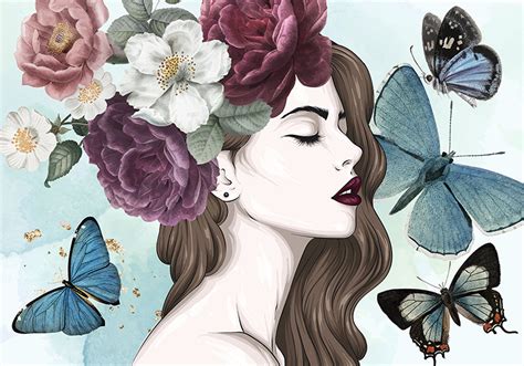 "Glamour style" women with flowers painting murals - TenStickers