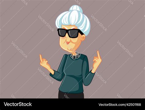 Funny carefree granny flipping middle finger Vector Image