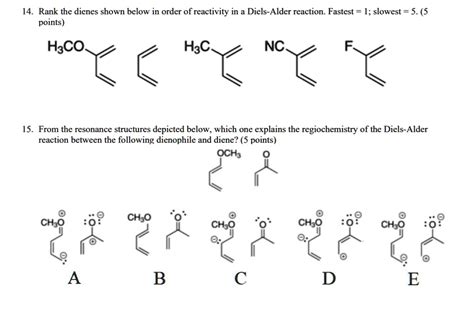 SOLVED: 14. Rank the dienes shown below in order of reactivity in a Diels-Alder reaction ...