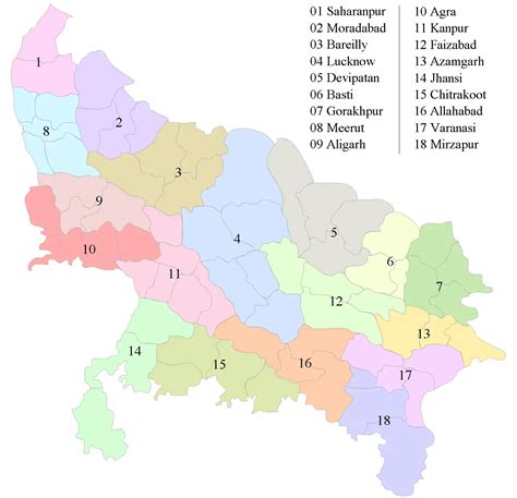 Divisions Map of Uttar Pradesh - Mapsof.Net