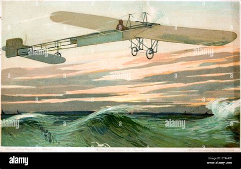 Contemporary postcard of Louis Blériot crossing the English Channel in 1909 in a monoplane of ...