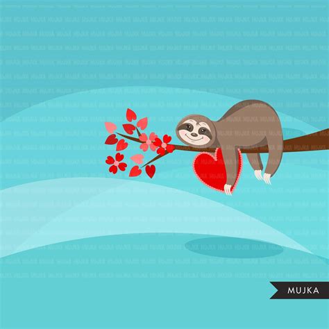 Valentine's Day Sloth Clipart. Cute Sloth Graphics Sloth - Etsy UK ...