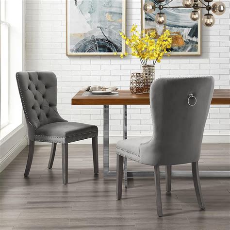 Posh Arthur Velvet Dining Chair with Nailhead Trim Gray (Set of 2) - Walmart.com - Walmart.com