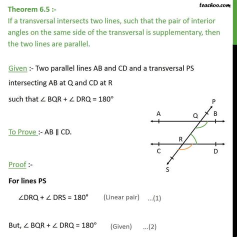 Theorem 6.5 - If interior angles are supplementary, lines are parallel