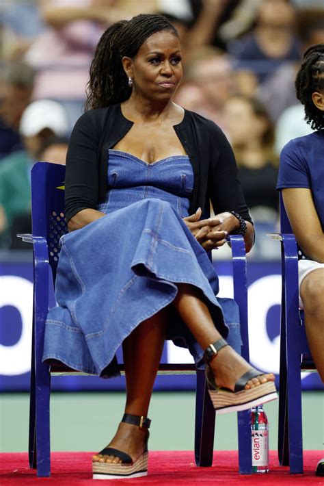 Michelle Obama Dons Denim Dress at U.S. Open 2023 With Barack Obama