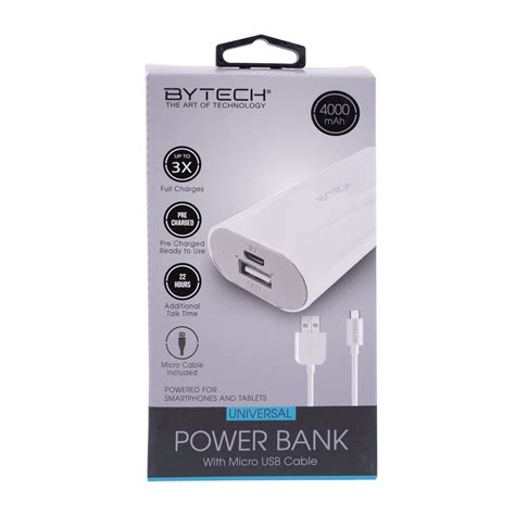 Bytech - Universal power bank with USB cable, 4000 mAh. Colour: white ...