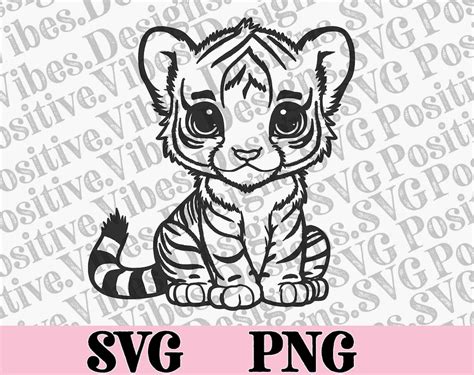 Cute Tiger Cartoon SVG PNG, Outline Tiger Clipart, Digital Stamps Clip ...