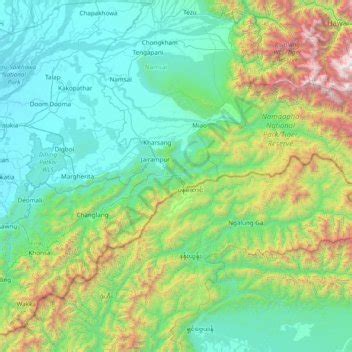 Changlang District topographic map, elevation, terrain