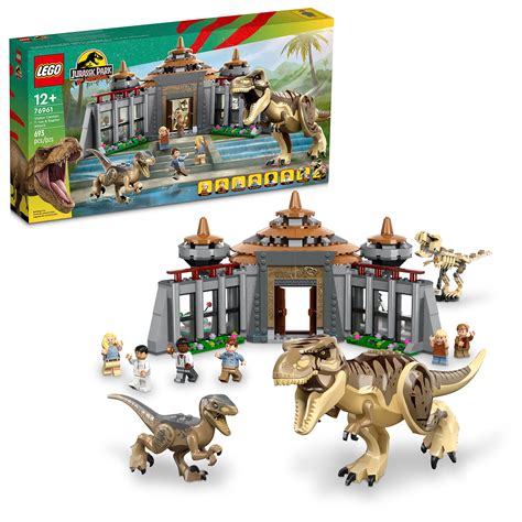 LEGO Jurassic Park Visitor Center: T. rex & Raptor Attack 76961 Buildable Dinosaur Toy; Gift for ...